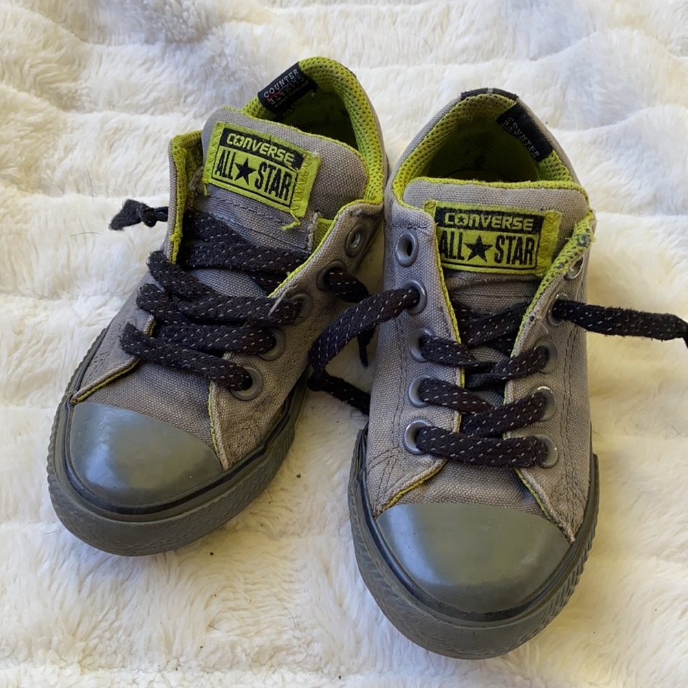 Kids Gray and Lime Converse sneakers - Sz 11Y